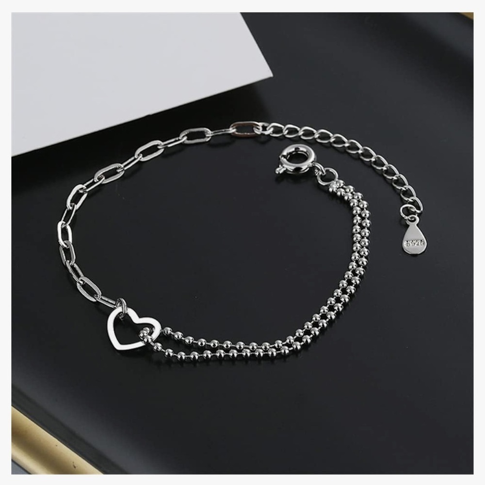 Sterling Silver Bracelet for Women, Love Heart Chain Bracelet (new)
